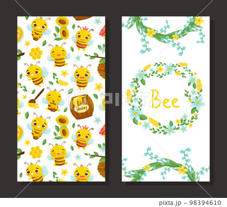 Cute Honey Bee Design with Busy Insect and Natural Sweet Food Vector Template 98394610