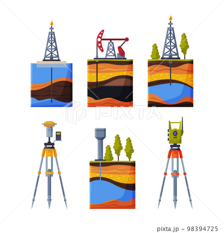 Earth Exploration and Geological Tools with Measurement Device and Soil Surface Layer Vector Set 98394725
