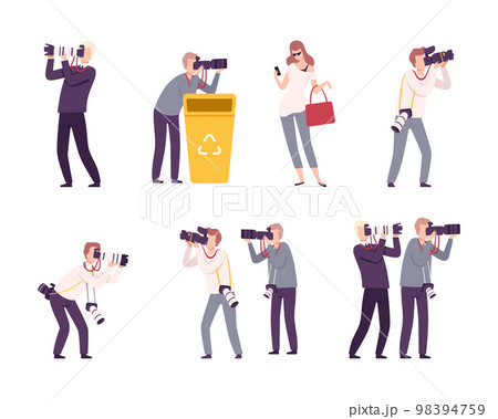 Photographer or Paparazzi Taking Photo with Modern Digital Camera Vector Set 98394759