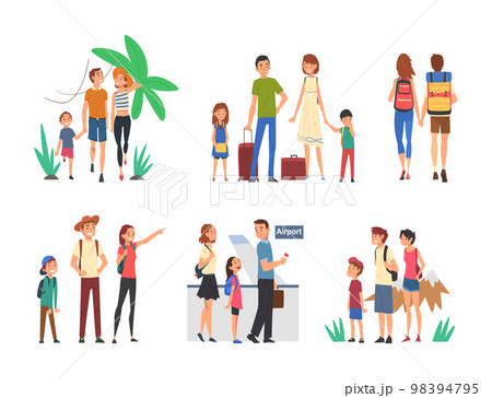 Family Vacation with Parents and Kids Travelling Together Vector Set 98394795