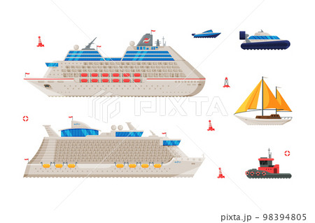 Ship with Mast and Sails and Passenger Cruise Liner Vector Set Ship with Mast and Sails and Passenger Cruise Liner Vector Set 98394805