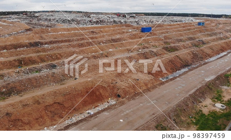 Large landfill near the metropolis. View from the drone. 98397459