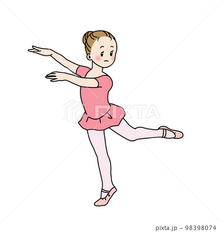 ピンクのレオタードでバレエの練習をする女の子 ピンクのレオタードでバレエの練習をする女の子 98398074