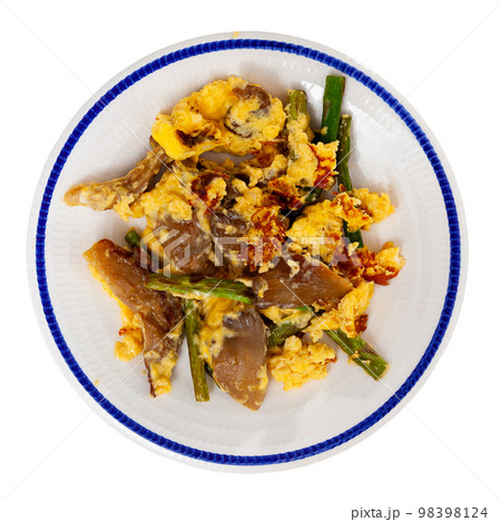 Popular breakfast of Spanish cuisine is Revuelto Popular breakfast of Spanish cuisine is Revuelto 98398124