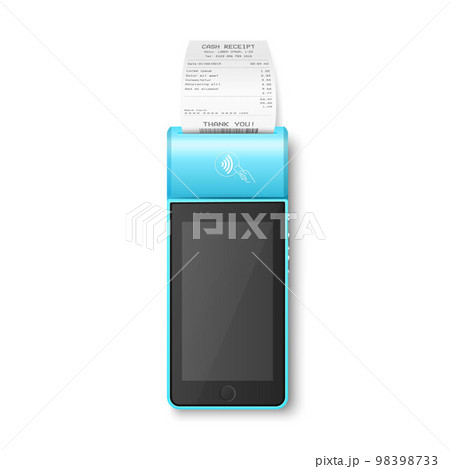 Vector 3d Red NFC Payment Machine and Credit Card Isolated. Wi-fi, Wireless Payment. POS Terminal, Machine Design Template of Bank Payment Contactless Terminal, Mockup. Top VIew 98398733