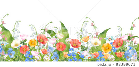 いろいろな春の花のガーデン　水彩画 98399673