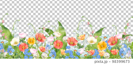 いろいろな春の花のガーデン　水彩画 98399673