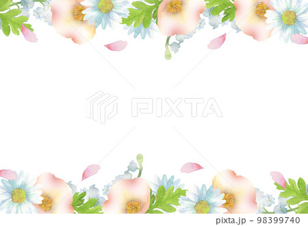 ピンクと白の花の上下フレーム 水彩イラスト ピンクと白の花の上下フレーム 水彩イラスト 98399740
