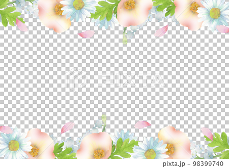 ピンクと白の花の上下フレーム 水彩イラスト ピンクと白の花の上下フレーム 水彩イラスト 98399740