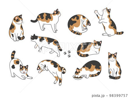 おしゃれな猫の線画イラストセット のイラスト素材 [98399757] - PIXTA