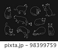 黒い背景と猫の白い線画イラストセット　 98399759
