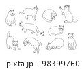 おしゃれな猫のシンプルな線画イラストセット　 98399760