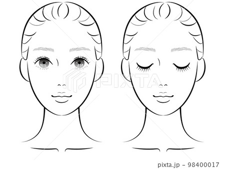 メイクや美容向けの若い女性の正面顔セットのイラスト素材 [98400017] - PIXTA