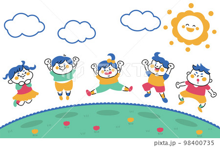 外で元気にジャンプする子供たちのイラスト素材 外で元気にジャンプする子供たちのイラスト素材 98400735