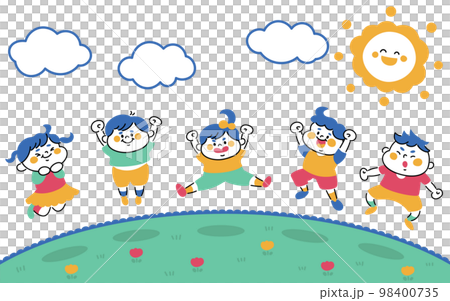 外で元気にジャンプする子供たちのイラスト素材 外で元気にジャンプする子供たちのイラスト素材 98400735