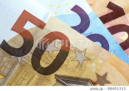 Close up of colorful euro money. Euro money background. Close up of colorful euro money. Euro money background. 98401313