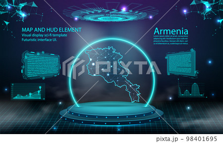armenia map light connecting effect background. abstract digital technology UI, GUI, futuristic HUD Virtual Interface with armenia map. Stage futuristic podium in fog. armenia map light connecting effect background. abstract digital technology UI, GUI, futuristic HUD Virtual Interface with armenia map. Stage futuristic podium in fog. 98401695