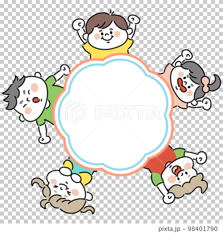 性格開朗的孩子們的色彩豐富的插畫框架 98401790