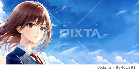 ロングヘアの女の子　受験生　爽やか　夏 98401891