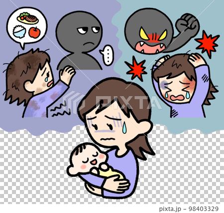 虐待のトラウマから育児に不安を抱く母親 虐待のトラウマから育児に不安を抱く母親 98403329