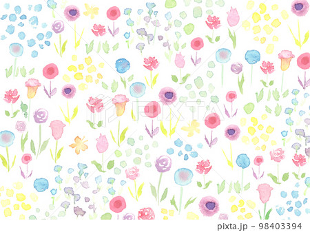 水彩で描いた花畑の背景イラスト 水彩で描いた花畑の背景イラスト 98403394