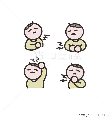 腹痛頭痛喉痛など痛みの症状がある人イラスト 腹痛頭痛喉痛など痛みの症状がある人イラスト 98403425