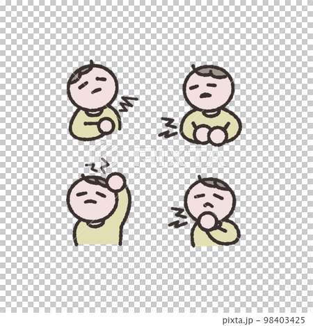 腹痛頭痛喉痛など痛みの症状がある人イラスト 腹痛頭痛喉痛など痛みの症状がある人イラスト 98403425