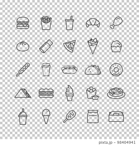 ファーストフードの線画アイコンセット（色なし） 98404941