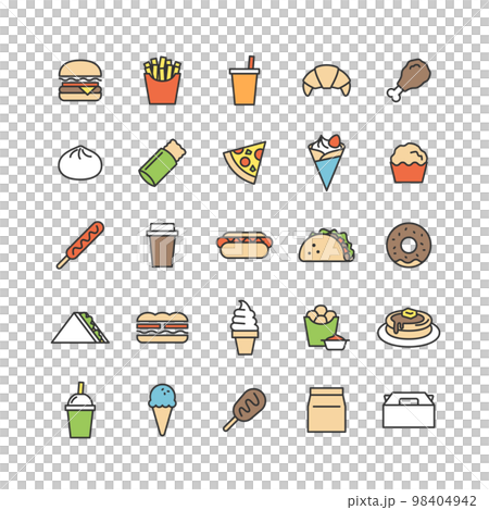 Fast food line drawing icon set (with colors) 98404942
