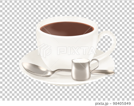 ミルクつきのホットコーヒー(コーヒーカップ、ソーサー、スプーン、ミルクピッチャー) 98405849