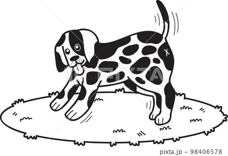 Hand Drawn Dalmatian Dog walking illustration in doodle style 98406578