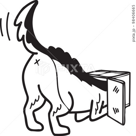 Hand Drawn German Shepherd Dog playing with box illustration in doodle style 98406665