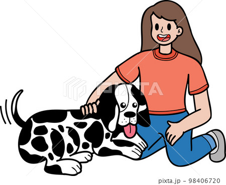 Hand Drawn Dalmatian Dog hugged by owner illustration in doodle style Hand Drawn Dalmatian Dog hugged by owner illustration in doodle style 98406720