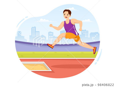 Long Jump Illustration with Athlete Doing Jumps in Sand Pit for Web Banner or Landing Page in Sport Championship Flat Cartoon Hand Drawn Templates 98406822