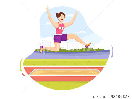 Long Jump Illustration with Athlete Doing Jumps in Sand Pit for Web Banner or Landing Page in Sport Championship Flat Cartoon Hand Drawn Templates 98406823