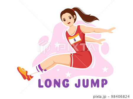 Long Jump Illustration with Athlete Doing Jumps in Sand Pit for Web Banner or Landing Page in Sport Championship Flat Cartoon Hand Drawn Templates 98406824