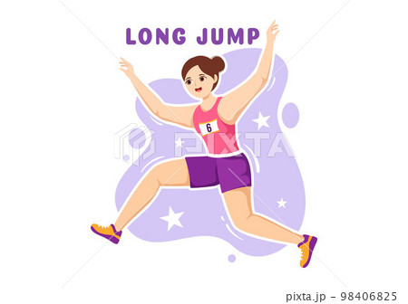 Long Jump Illustration with Athlete Doing Jumps in Sand Pit for Web Banner or Landing Page in Sport Championship Flat Cartoon Hand Drawn Templates 98406825