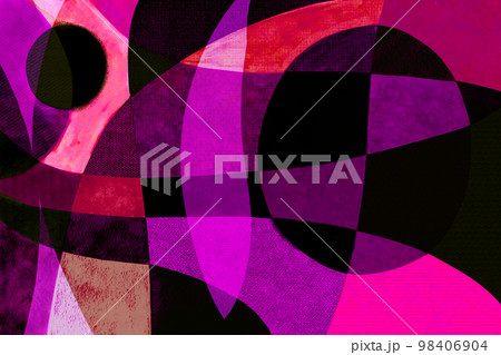 二つの歪んだ円のある水彩の鮮やかなピンクのバリエーションの曲線分割のコラージュ風色面構成のイラスト素材 [98406904] - PIXTA
