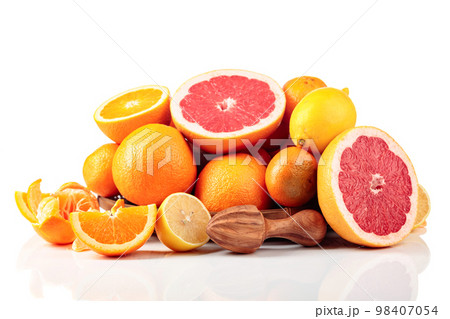 Citrus fruits are isolated on white background. 98407054