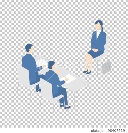 A woman who is interviewed and an interviewer who examines 98407219