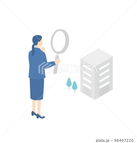 虫眼鏡で企業を調べる就職活動中の女性 虫眼鏡で企業を調べる就職活動中の女性 98407220