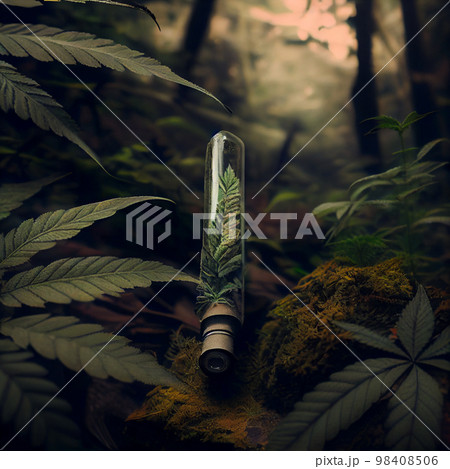 marijuana joints and buds on a stone table 98408506