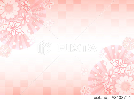 花と扇の市松模様和背景ヨコピンク 花と扇の市松模様和背景ヨコピンク 98408714