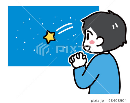 流れ星に願い事をする若い男性	 98408904