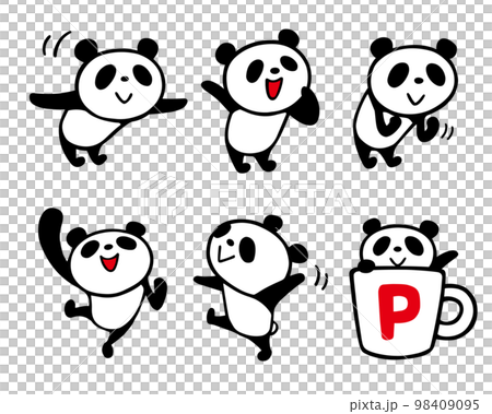 かわいいシンプルパンダセット5（（おじぎ、ガッツポーズ、バイバイ他) 98409095