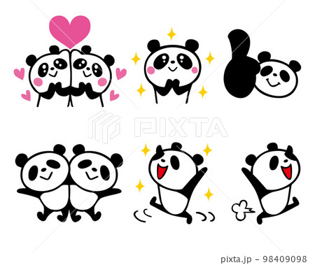 かわいいシンプルパンダセット8　(ラブラブ、グッド、仲良し、感激他) 98409098