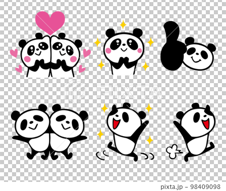 かわいいシンプルパンダセット8　(ラブラブ、グッド、仲良し、感激他) 98409098