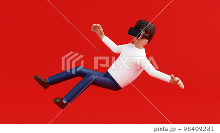 Man enjoy virtual reality with VR glasses and levitation in air, cinema and gamming, 3D render 98409281