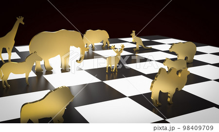 The wildlife gold plate on chess board 3d rendering 98409709