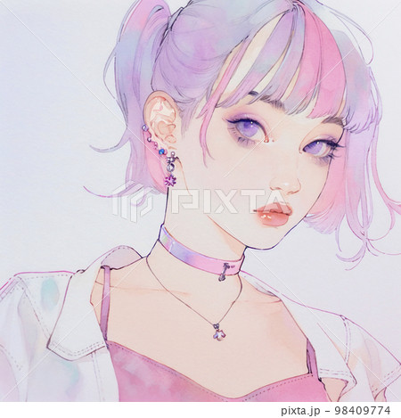 すごく格好良くでファッショナブルな女性　水彩画「AI生成画像」 98409774